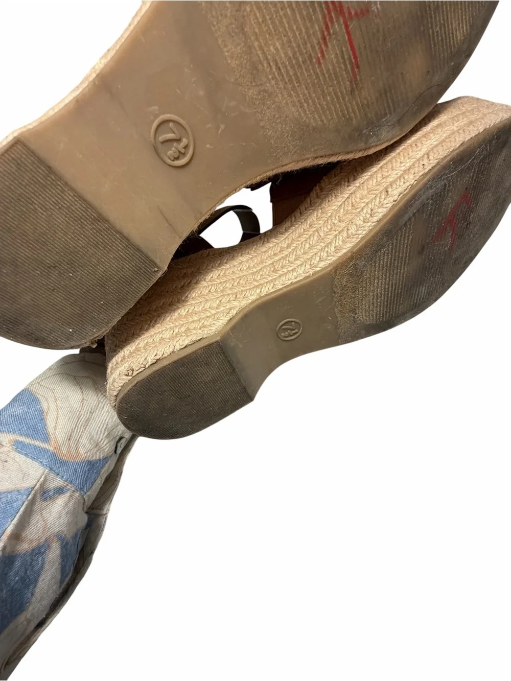 Sechelles Espadrille Suede Open-Toe Ankle Strap Wedge Sandals Sz 7.5